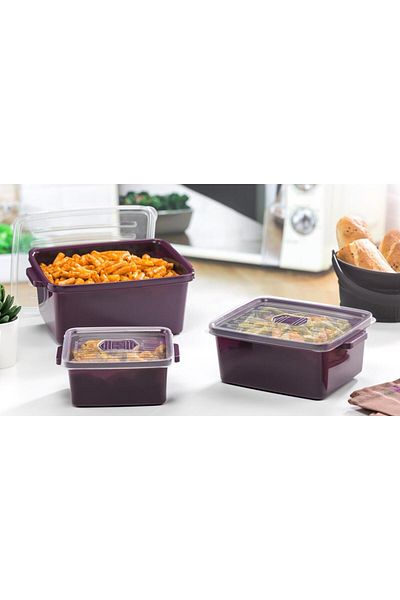 Omnipazar Sy-2908 Plastic Rectangular Microwave Storage Container Set of 3 Purple