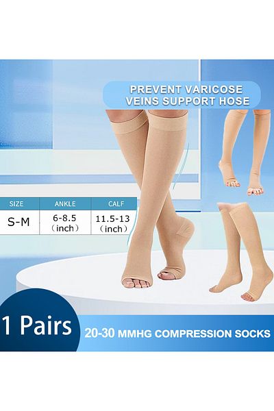 Choice Compression Socks S-XXL Medical Prevent Varicose Veins Toeless Support Hose for Women Men 1 Pairs