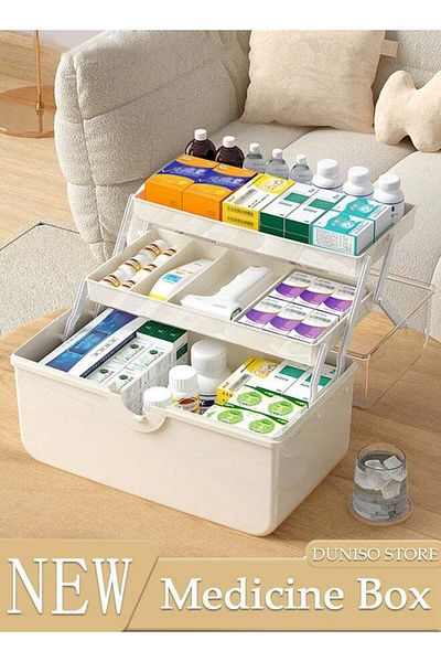 Generic Dunis Three-Layer O-Type Medicine Box Plastic Medicine Storage Box Home Emergency Home First Aid Kit