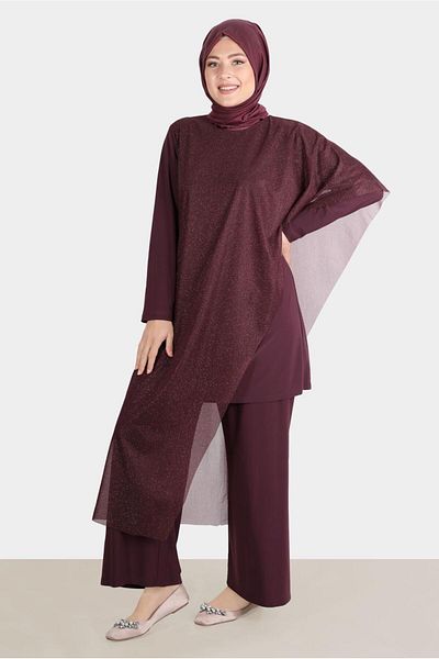 Alvina Set rochie și pantaloni de seară din tul cu sclipici - 50239