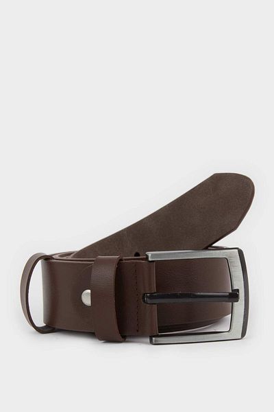 DeFacto Men's Jean Belt - Rectangular Buckle, Faux Leather, X3808azns