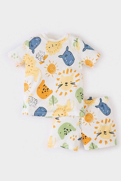 DeFacto Baby Boy Pajamas Set Patterned Short Sleeve Combed Cotton Top Shorts E1177A525Sm