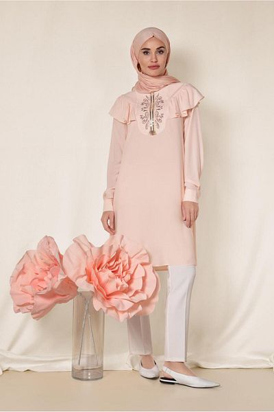Alvina Shoulder and Embroidery Detail Shoulder Tunic with Volan 4120