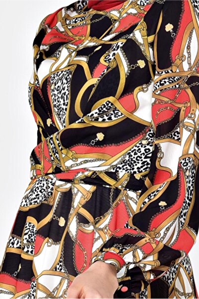 Alvina Balloon Sleeve Patterned Dress - 4928