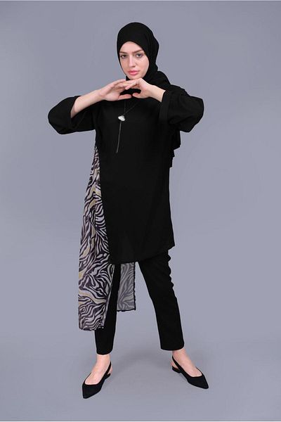 Alvina Patterned Towel Detailed Round Neck Tunic 40846