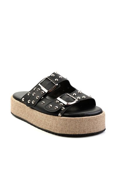 Bambi Black Leather Women's Slippers K04423050003