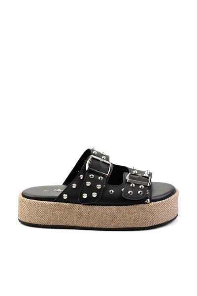Bambi Black Leather Women's Slippers K04423050003
