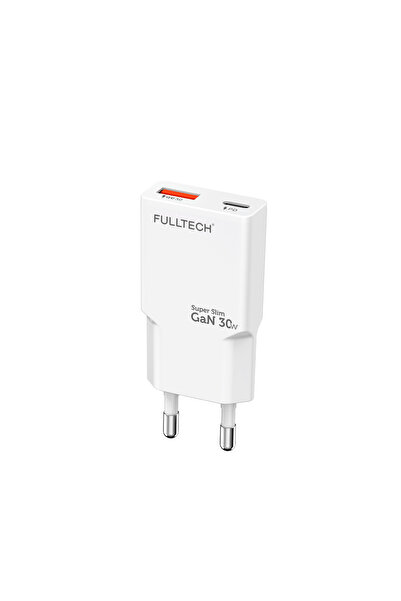 Fulltech FC71 30W GaN Süper İnce Hızlı Şarj Adaptörü | 1x USB-A + 1x USB-C | PD 30W & QC 3.0 Destekl