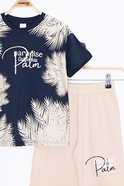 Cansın Mini Navy Blue Paradise Written Boy's Shorts Set of 2 20640