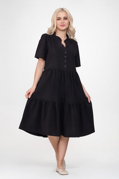 Bold & Young Rochie de damă, cu mânecă scurtă, cu jumătate de plăcuță, cu nasturi, din bumbac