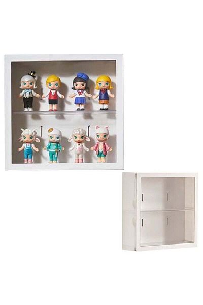 COOYA 2 Tier Transparent Display Box,with Side Opening Door,for Bedroom,Study,Living Room,24x8x24cm,White