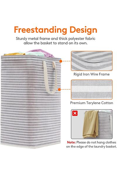 COOYA Laundry Basket, 2 Pack Large Collapsible Freestanding Waterproof with Easy Carry Handles, 2 x 80L