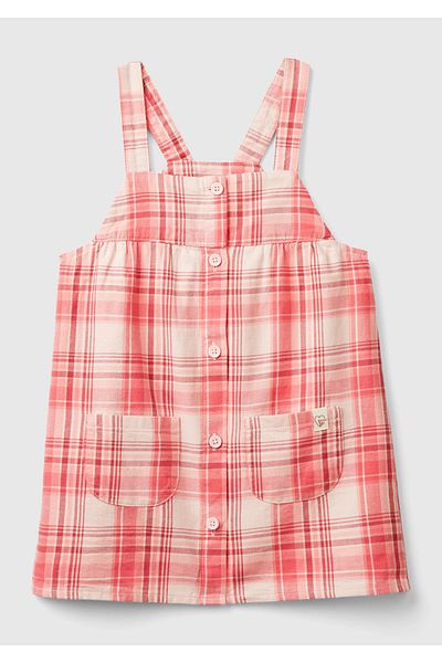United Colors of Benetton Girl's Pink Mix Buttoned Front Pocket Detailed Checkered Salopet