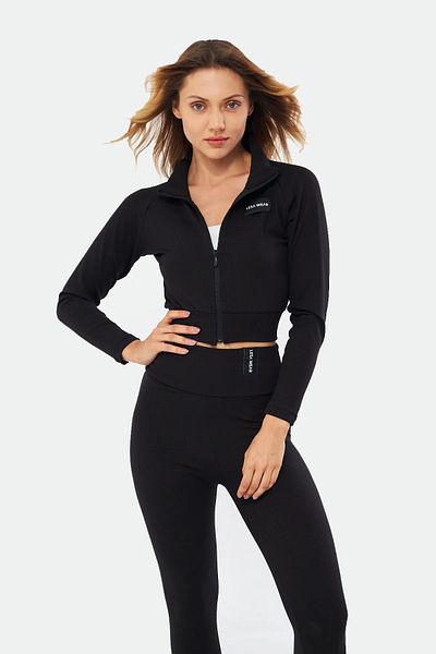 Lesa Wear Ribbed Hooded Fleece Inside Soft Ribbed Camisole Crop Sweatshirt Cardigan