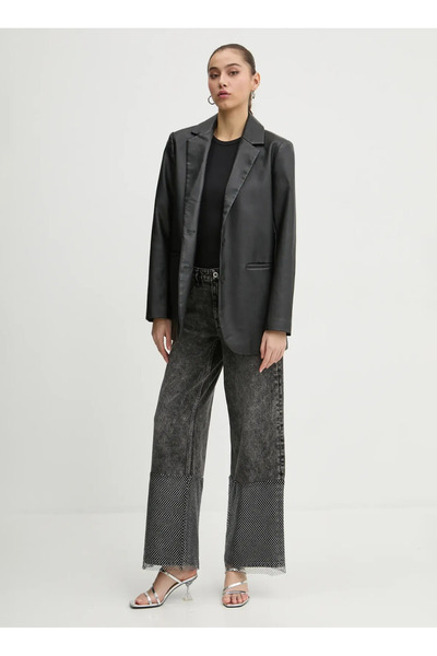 Karl Lagerfeld Jeans Yüksek Bel Düz Paça Bol Kesim Antrasit Kadın Denim Panto...