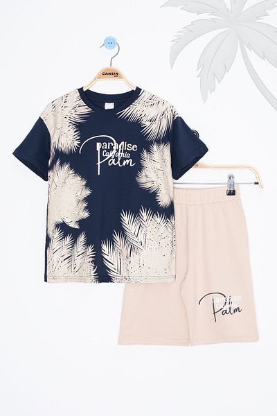 Cansın Mini Navy Blue Paradise Written Boy's Shorts Set of 2 20640