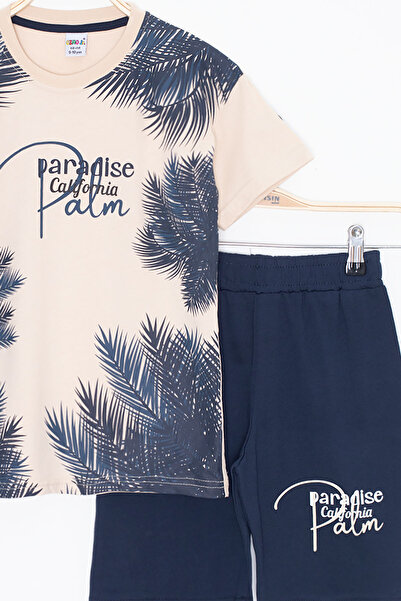 Cansın Mini Cream Paradise Written Boy's Shorts 2 Piece Set 20641