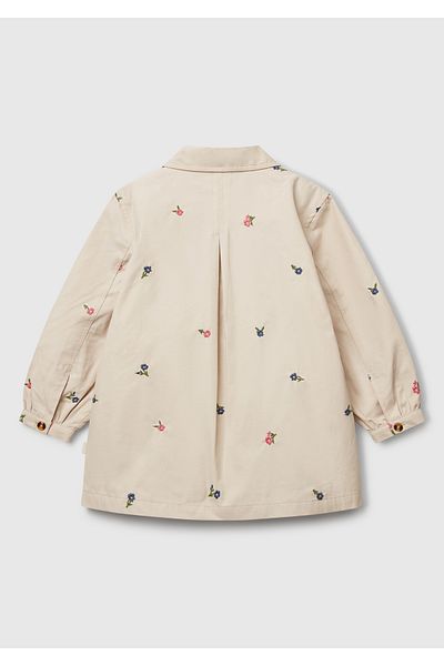 United Colors of Benetton Girl's Ecru All Floral Embroidered Cuffed Trench Coat