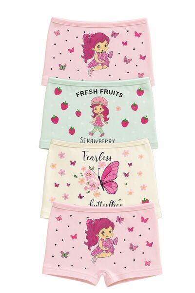 ExLove 4 ADET KIZ ÇOCUK PAMUKLU PENYE BASKILI BOXER