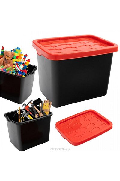 KBT Cos de depozitare cu capac, Doloni, 18 L, negru cu rosu