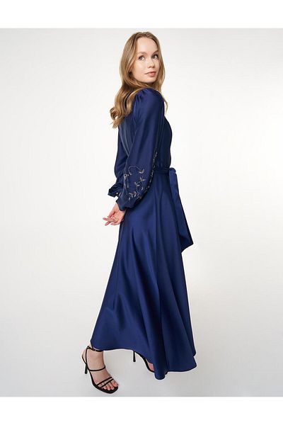 Kayra Κεντημένο σατέν φόρεμα Navy Blue