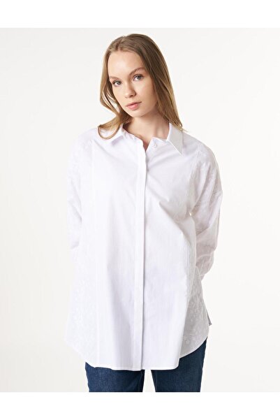 Kayra Floral Desenli Poplin Tunik Optik Beyaz