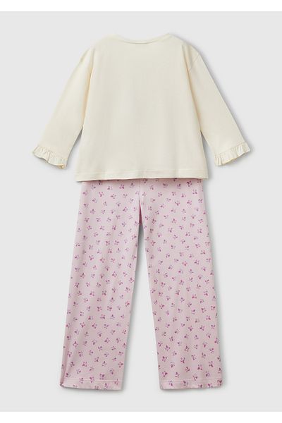 United Colors of Benetton Set de pijamale pentru fete, cu mâneci imprimate roz, cu volane și fund cu imprimeu