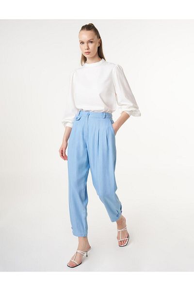 Kayra Pantaloni cu nasturi cu efect denim albastru