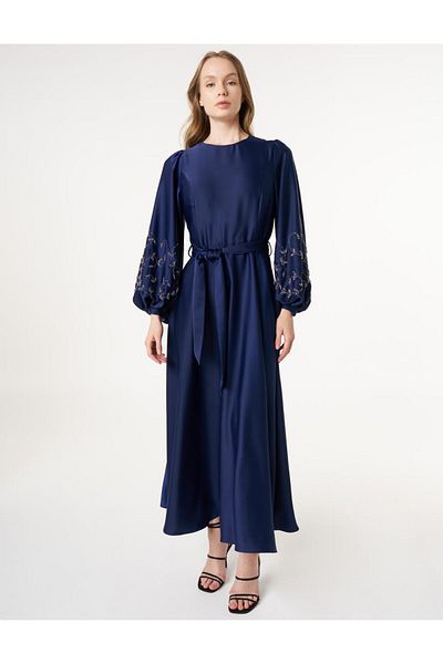 Kayra Κεντημένο σατέν φόρεμα Navy Blue