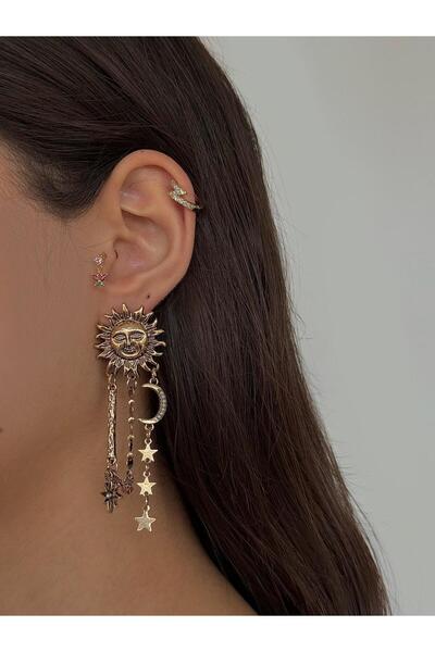 h&b design jewel Güneş-Ay Detay Vintage Küpe