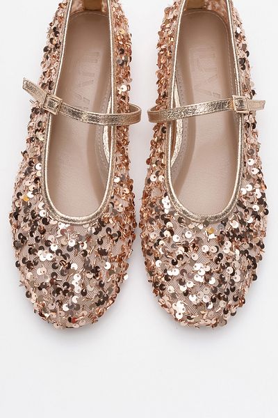 LuviShoes Lush Rose Sequined Single Strap Women's Ballerina Shoes