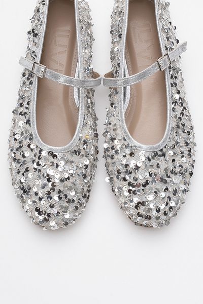 LuviShoes Balerina de damă LUSH cu paiete argintiu cu o singură curea