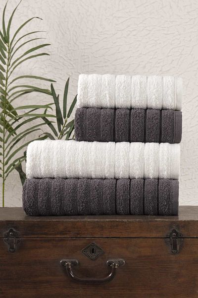 ENESSA 4-Piece Wave Series Bath Towel Set 70*140 and 50*90 Bath Towels