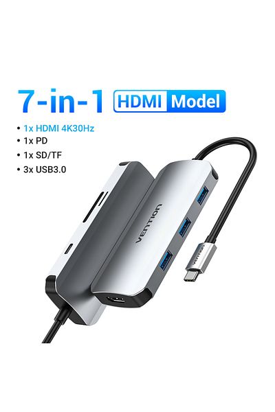 Choice 7-in-1 HDMI USB3.0 Vention USB C HUB Type C to HDMI PD100W Docking Station for Macbook Pro USB 3.0 H