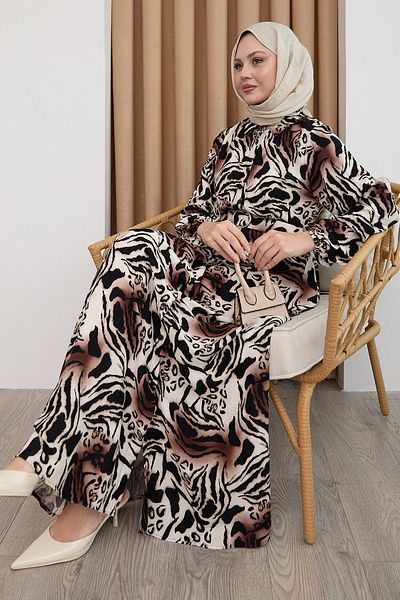 InStyle Φόρεμα με μοτίβο ζέβρας καφέ βισκόζη