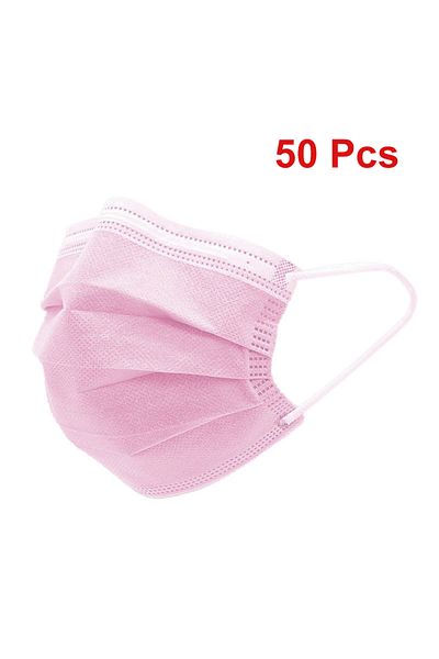 EOENKK 50 Pcs Pink Masks 3-layer Mask Face Masks Melt Blown Cloth Disposable Anti-Dust Protective Masks Ear