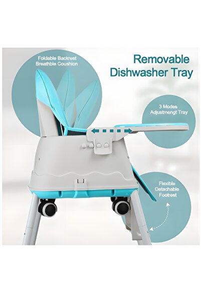 COOYA Baby High Chair, Portable Baby Chair with Dining Tray, Height-Adjustable Dining Table Chair