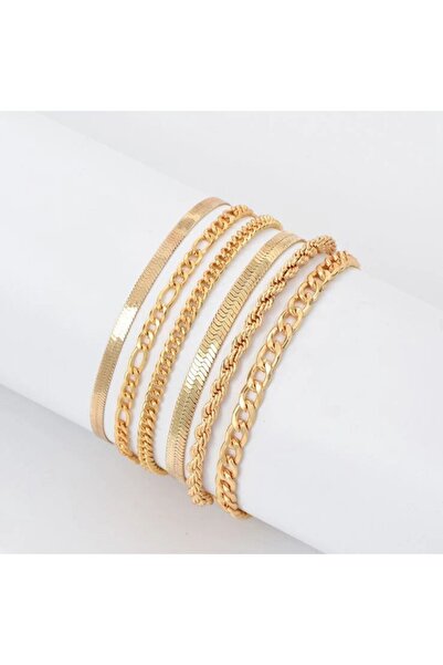 Choice طقم أساور ذهبي أنيق مكون من 6 قطع - مطلي بالذهب عيار 14 قيراطًا، تصميم كلاسيكي خالد - إكسسوار مثالي