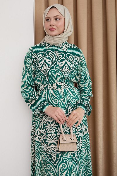 InStyle Shadow Pattern Green Viscose Dress