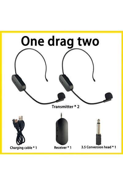 Choice 1 إلى 2 ميكروفون لاسلكي مثبت على الرأس 2.4 جيجاهرتز مع جهاز استقبال لم...