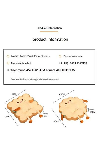 Arabest Square Toast Pillow Cushion,40x40x10cm,Non-Slip Design & has 4 Straps to Secure,for Home & Office