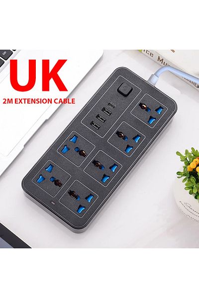 Henruisi Black Uk Power Multi Tap Universal Plug Eu Us Uk Outlet Power Strip Ac Type C Usb Port Charge Electr
