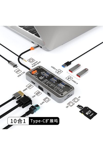 Choice SW8V USB C Hub 8in1 Type C to Ethernet Port PD 100W Adapter for Macbook Pro USB 3.0 Hub Laptop Table