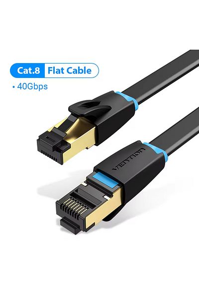 Choice كابل إيثرنت مسطح من البولي فينيل كلوريد بطول 1.5 متر من Vention Cat8 STTP بسرعة 40 جيجابت في الثانية وتردد 2000 ميجاهرتز Cat 8 RJ45 Network Lan Patch Cor