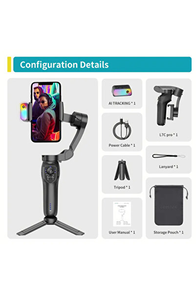 Choice مثبت AI L7C Pro ثلاثي المحاور بتقنية RGB AI Tracking مع تتبع الوجه وإض...