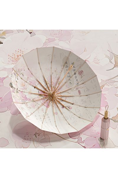 Choice Peach Blossom 16 Bone Color Glue Gold Aluminum Alloy Skeleton New Chinese Retro Sun Protection And U
