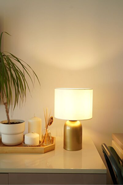 retro home design Eskitme Sıvama Ayaklı Beyaz Silindir Şapkalı Masa Lambası Abajur