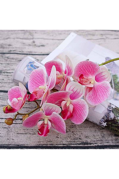 Choice dark pink 3D Small Butterfly Orchid 6 Heads/Bundle Fake Flower Home Drapery Wall Wedding Decoration