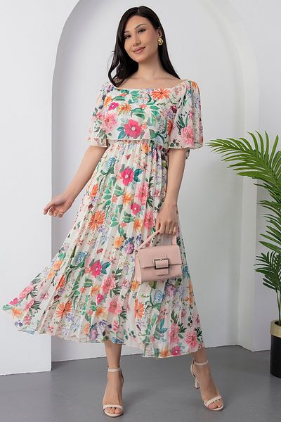 PULLIMM Fusta cu guler Madonna Rochie din șifon plisat 2025-4102