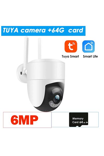 Choice Eu plug Tuya Cam 64G SD 6MP Tuya WiFi Camera Outdoor 2.4G/5G Wifi Surveillance Camera Security Prote